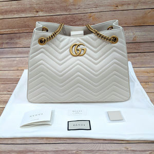 Gucci Marmont Chevron White Leather Shoulder Bag